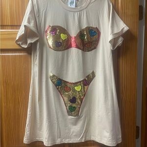 Sequin Heart Graphic T-Shirt Dress